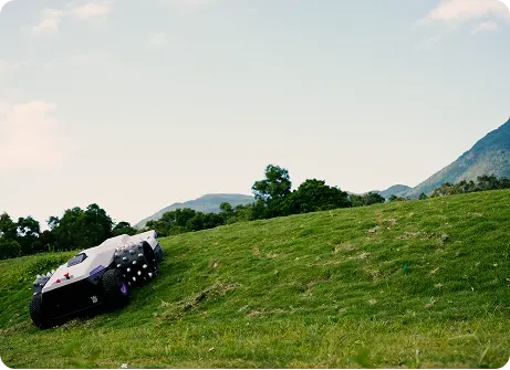 PANDAG lawn mower operates on steep slopes in complex terrain